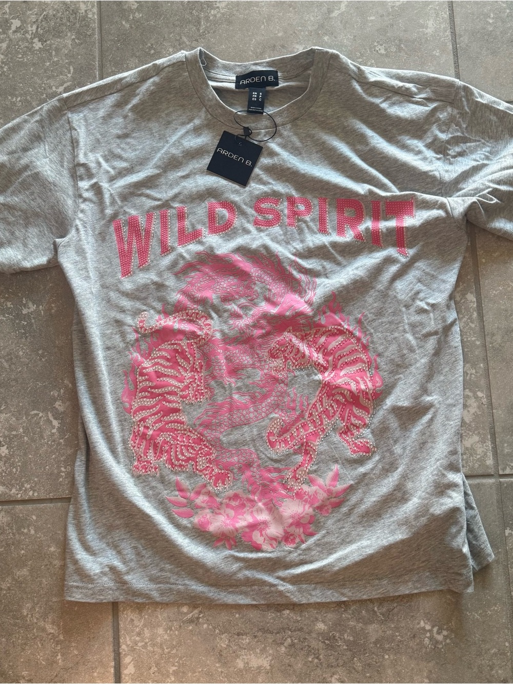 Arden B Gray Tee with Pink 'Wild Spirit' Graphic
